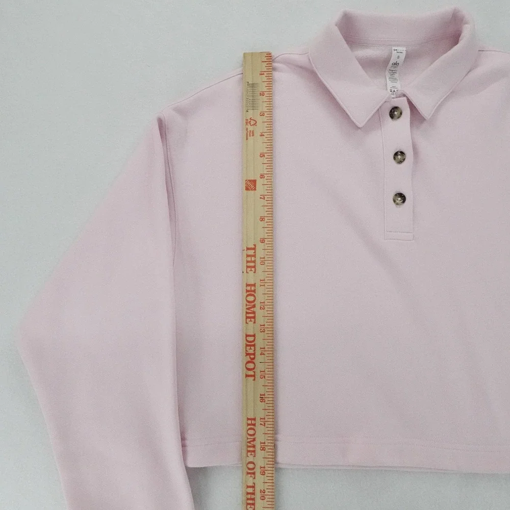 Alo Yoga Sweatshirt Womens S Pink Collared Cropped Polo Club Tennis Preppy